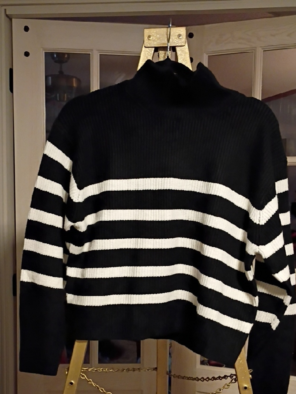 a new day Black and White Striped Turtleneck Sweater